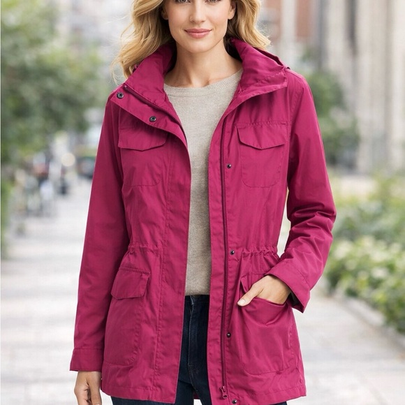 Lands' End Jackets & Blazers - Lands’ End Pink Waterproof Rain Jacket Hooded Utility Coat Size M 10-12